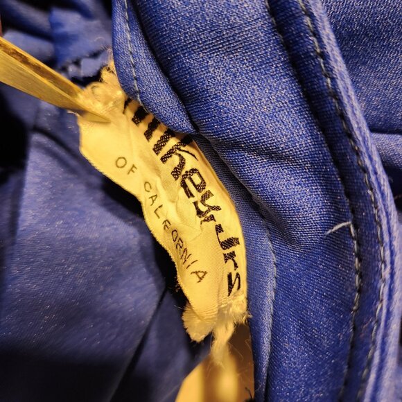 👑 VTG 70s Mikey Jrs Maxi Gown Royal Blue Ruffle High Collar Formal 💙 - Picture 9 of 9